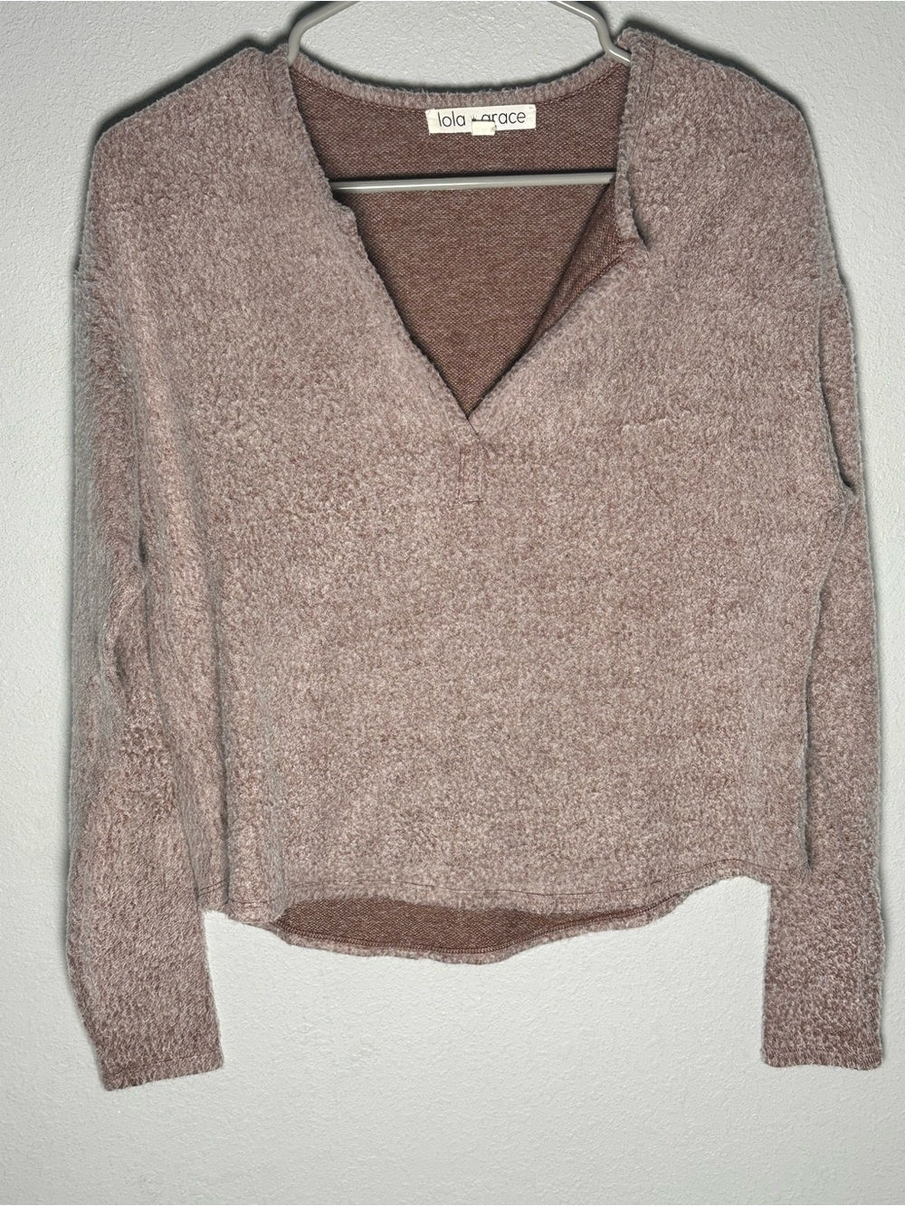V-Neck Plush Pullover Sweater in Dusty Rose